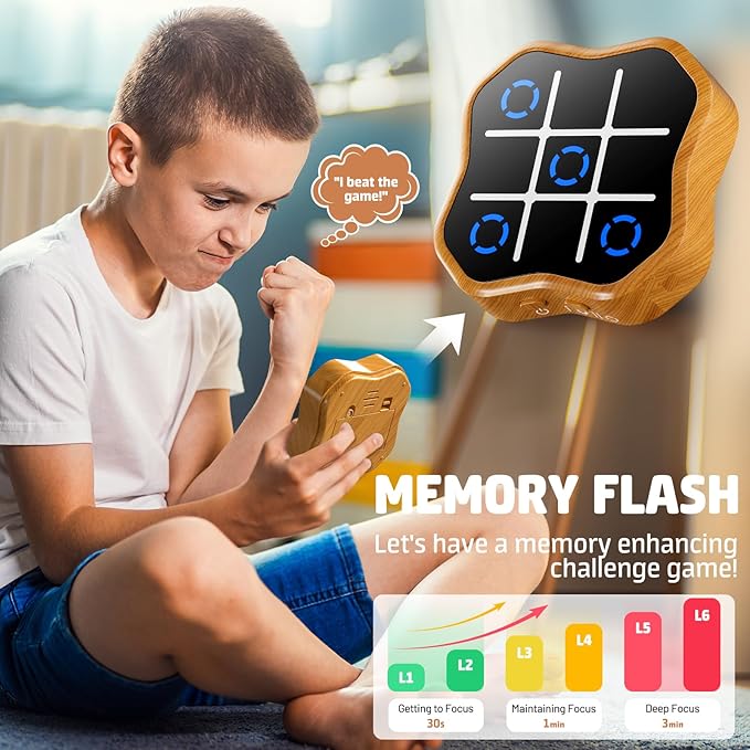 Tic Tac Toe Game, 3-in-1 Electronic Handheld Games Console for Kids Memory Growth, Portable Puzzle Travel Games,Board Game for Kids and Adults, Christmas and Birthday Gifts for All Ages 3+