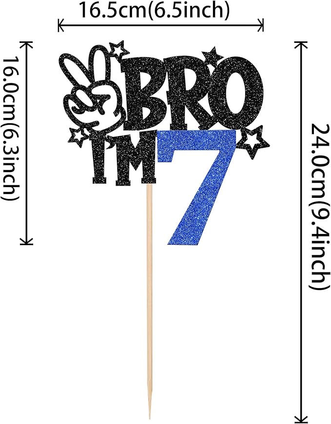 1 PCS Brother I'm 7 Cake Topper Glitter Star Happy 7th Birthday Cake Pick Bro I'm 7 Cake Decoration It's My 7th Birthday Decorations for Boys Cheers to 7 Years Old Birthday Party Supplies Blue