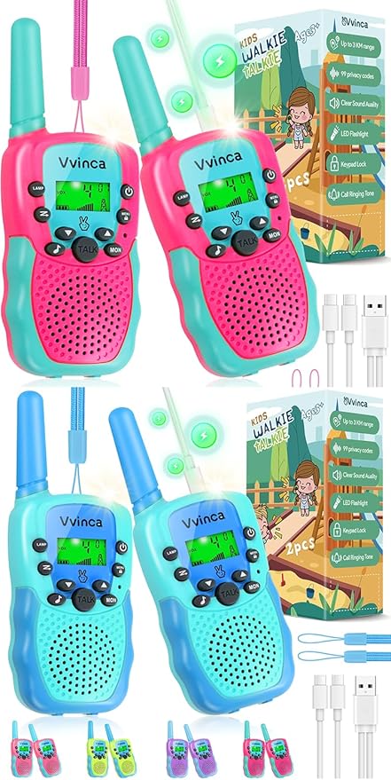 Vvinca Toys for Ages 5-7 Boys Girls 3 KM Long Range 22 Channels 2 Way Rechargeable Kids Walkie Talkie
