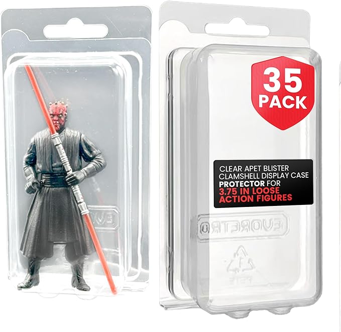 Action Figure Display Case Protector - Blister Clamshell for 3.75 in Loose Action Figures 35 Pack - Clear APET Plastic - Fits Star Wars, Marvel, G.I. Joe - Holes for Peg Boards - Durable Display Case