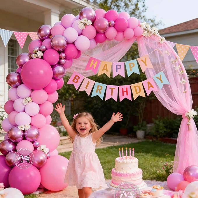 153pcs Pink Balloon Arch Garland Kit, Hot Pink Latex Balloons Metallic Confetti Ballon Different Size 18 12 10 5 inch for Girls Birthday Wedding Princess Baby Shower Party Decorations.