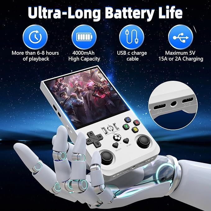 R36MAX Retro Handheld Game Console, 4.0 Inch IPS Screen, 64GB Memory, Portable Arcade Video Gaming Console Gift for Adults, Pearl White