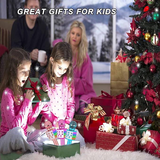 Bluetooth Karaoke Microphone Wireless: Karaoke Mic with Led Lights for Adults Kids Singing - Perfect Toys for Girls Birthday Gifts