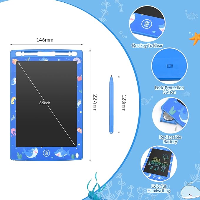 Mafiti LCD Writing Tablet 8.5 Inch Electronic Writing Drawing Pads Portable Doodle Board Gifts for Kids Office Memo Home Whiteboard Blue