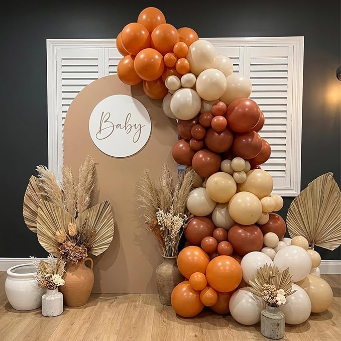 RUBFAC Burnt Orange Balloons 129pcs Different Sizes Pack of 18 12 10 5 Inch, Latex Terracotta Balloon Garland Arch Kit for Fall Thanksgiving Halloween Wedding Birthday Party Decoration