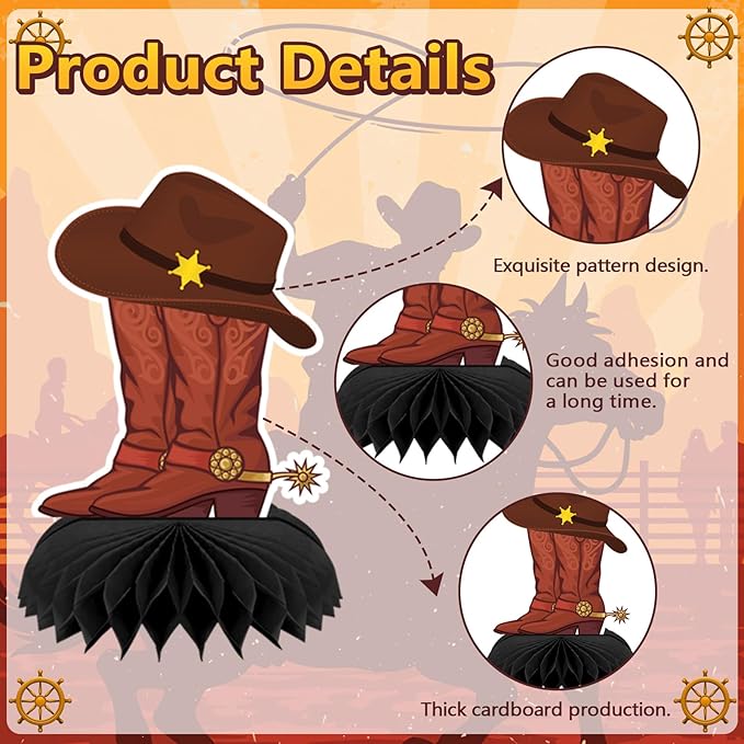 10 Pcs Cowboy Party Decorations, Wild West Cowboy Honeycomb Centerpieces for Tables Cowboy Party Decorations Western Themed Party Decorations Cowboy Birthday Party Decorations