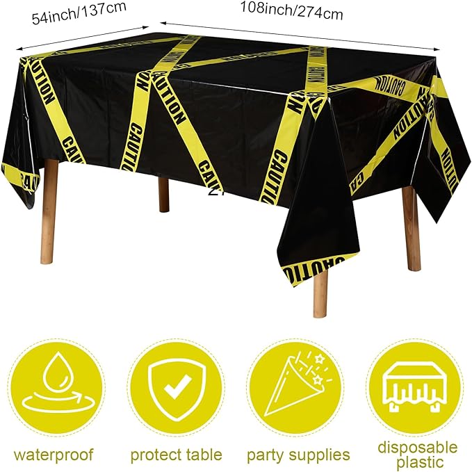 Irenare 3 Pcs Halloween Construction Birthday Party Supplies Disposable Plastic Caution Tape Construction Table Cloth Dump Truck Themed Table Cover Decoration for Halloween 54 x 108 in(Black)