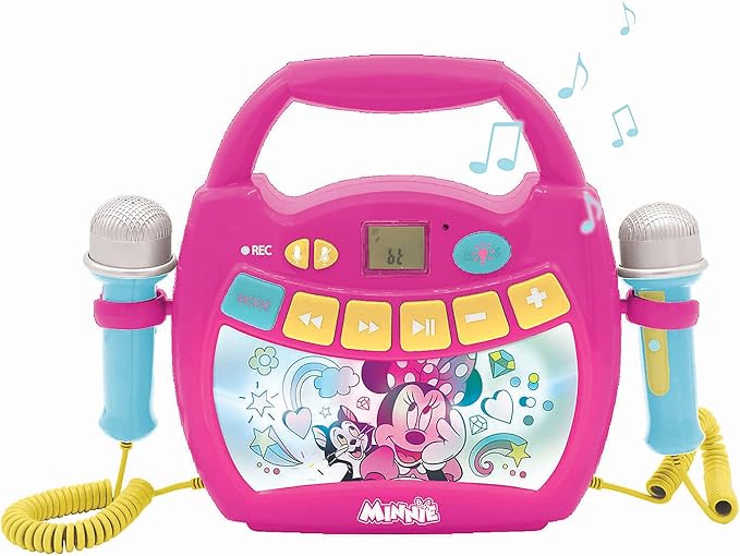 LEXiBOOK – Disney Minnie - Portable Karaoke Digital Player for Kids – Microphones, Light Effects, Bluetooth, Record and Voice Changer Functions, Rechargeable Battery, MP320MNZ