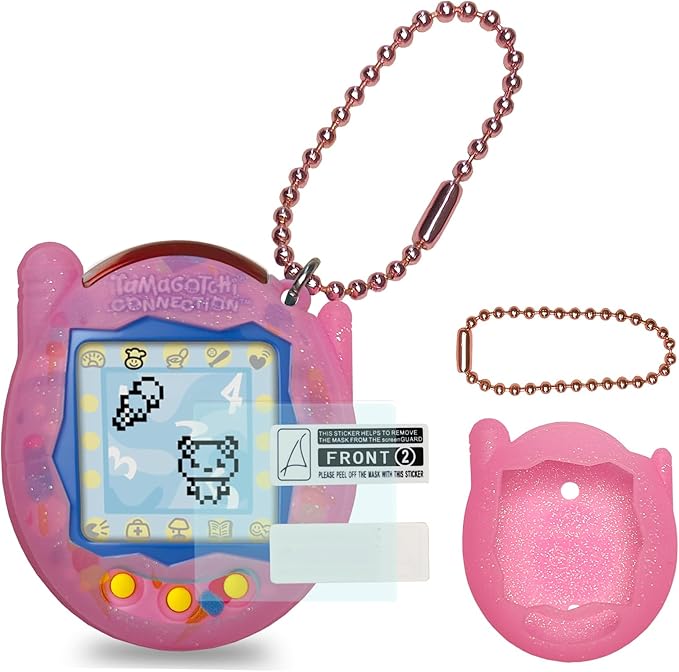JCHPINE Silicone Cover Case for Tamagotchi Connection Virtual Reality Pet, Screen Protector for Tamagotchi Connection Electronic Pet Accessories (Silicone Case and Screen Film) (Pink)