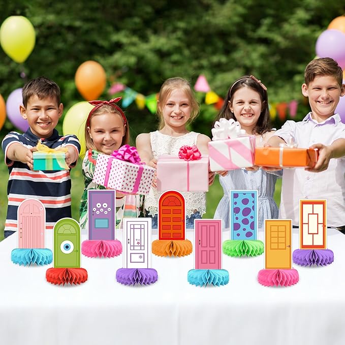 9 Sets Monsters Birthday Party Supplies Colorful Door Honeycomb Centerpieces Door Shaped Honeycomb Balls Table Centerpieces Set Monster Party Decorations Honeycomb Decor for Baby Shower Holiday Home