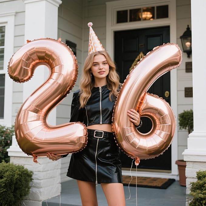 40 Inch Rose Gold Balloon Number 26 Balloon,Jumbo Mylar Foil Helium Balloon for 26 Digital Balloons for Birthday Party,Wedding Anniversary Party Decorations