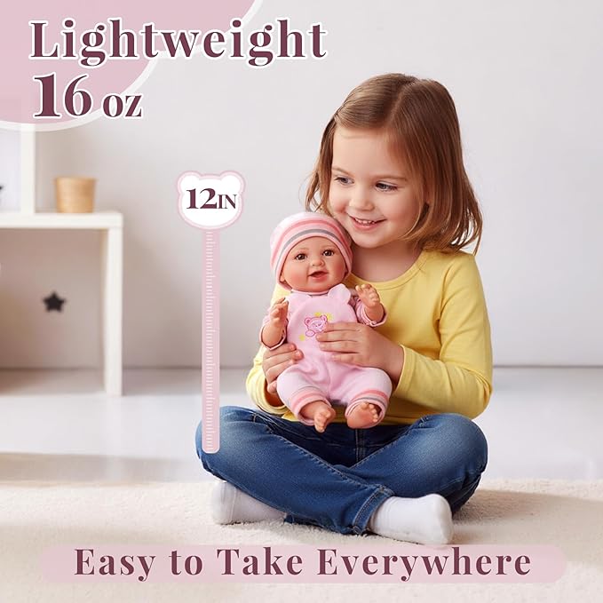 BABESIDE Baby Doll Girl - 12-Inch Realistic Baby Dolls with Magic Feeding Bottle Real Life Vinyl Toy Gift for 3+ 4 5 6 Years, Ideal for Birthday, Pretend Play, Christmas