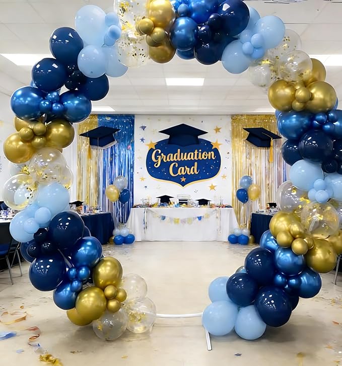 Navy Blue Gold Party Balloons, 50 Pcs 12 inch Blue Gold Balloons Metallic Blue Balloons For Graduation Wedding Bridal Showe Party Decoration