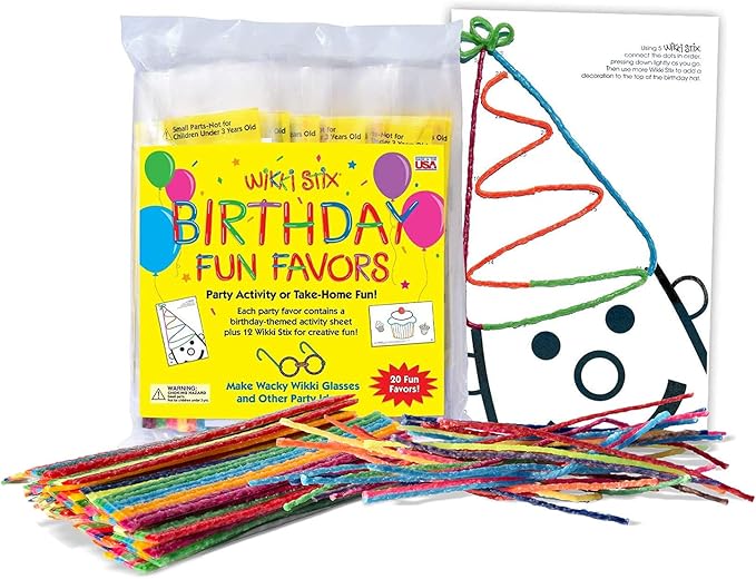 Wikki Stix Birthday Fun Favors – Made in USA | Creative Arts & Crafts for Kids | Party Favors, Goodie Bag Stuffers, Pinata Fillers, Birthday Games | Mess-Free, Non-Candy Alternative