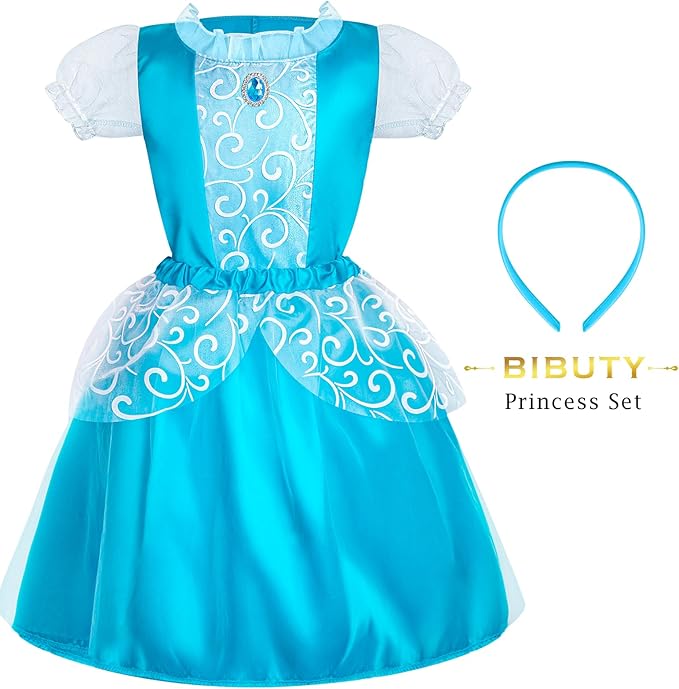 Princess Dress Up Clothes for Little Girls Princess Dresses for Girls, BIBUTY Pretend Play Princess Costume Set with Princess Crown Cape, Princess Toys Cosplay Birthday Party Gift for 3-6 Toddler Girl