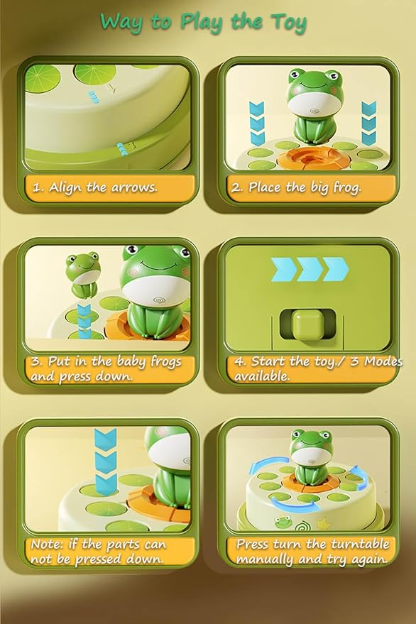 Miracland Electric Turntable Bouncing Frog Toy Set - Interactive Pop-up Game with Music & Lights, Kids Focus Training, Family Catch Activity
