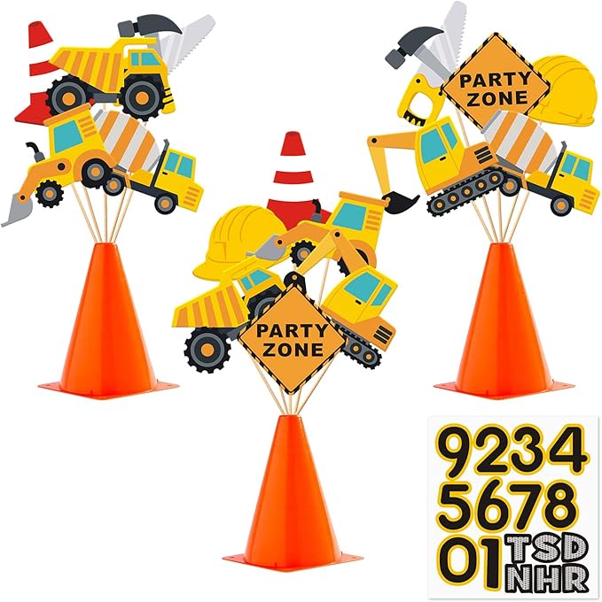 Faisichocalato 16pcs Construction Party Centerpiece Dump Truck Car Table Topper Decoration Zone Birthday Party Supplies