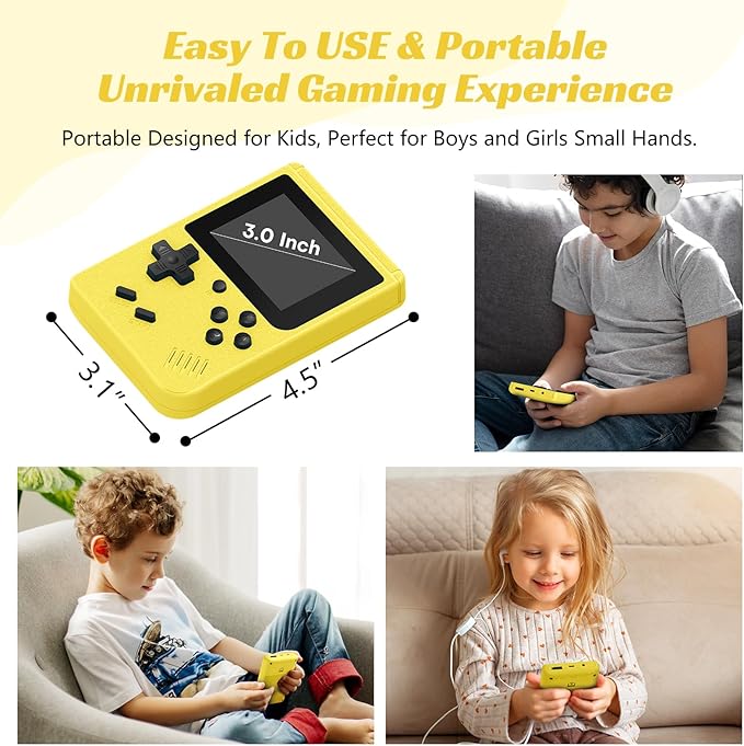 Retro Handheld Games Console, Built-in 400 Video Games,Mini Portable Video Gaming Player with 3.0 Inch IPS Screen, Rechargeable Battery (Yellow)
