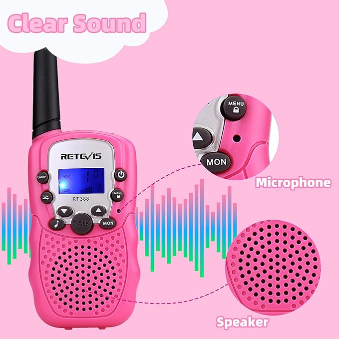 Retevis RT388 Walkie Talkies for Kids Bundle with RT15 Radio for Adults, 2 Way Radio Long Range, Kids Walkie Talkies for Boys Girls, for Camping Travel