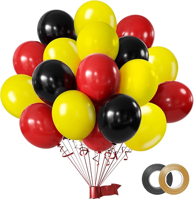 Red Black Yellow Balloon, Black with Printed Balloons, 50pcs 12inch Cartoon Game Balloons for Boys Girls Cartoon Theme Party Decorations Birthday Balloons Baby Shower Party Supplies