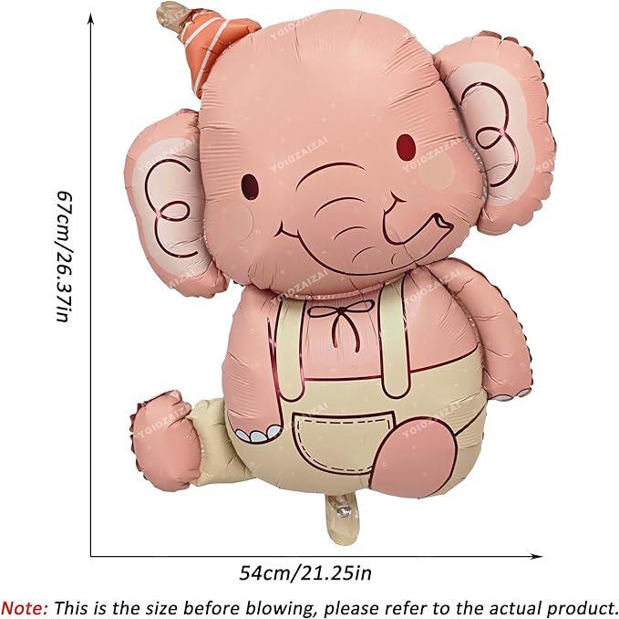 2PCS Elephant Animal Balloon Giant Cute Pink Jungle Safari Animal Birthday Party Foil Balloon For Kids Elephant Wild Zoo Theme Gender Reveal Baby Shower Decoration Supplie