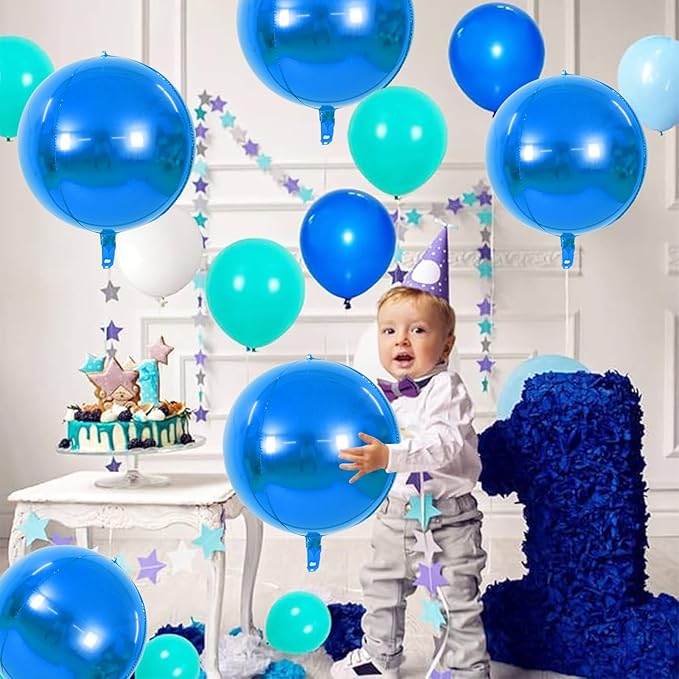 TONIFUL 8Pcs Large Blue 4D Giant Round Foil Balloon 22inch Big Mirror Metallic Mylar Sephere Balloons for Christmas New Year Birthday Party Graduation Wedding Baby Shower Decoration Supplies