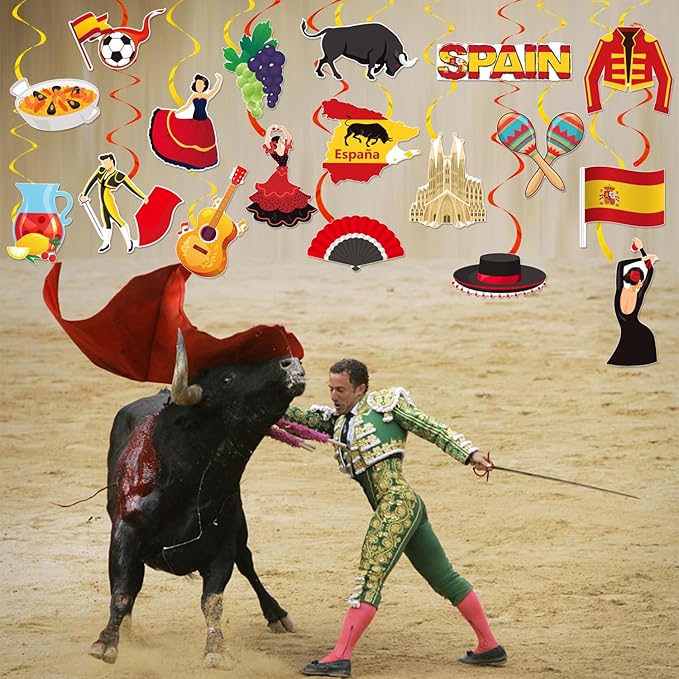 Spanish Hanging Swirls 20Pcs Spanish Birthday Hanging Decorations Spain Theme Fiesta Ceiling Swirls Spanish Party Hanging Streamers for Española Flamenco Bullfight Party Supplies