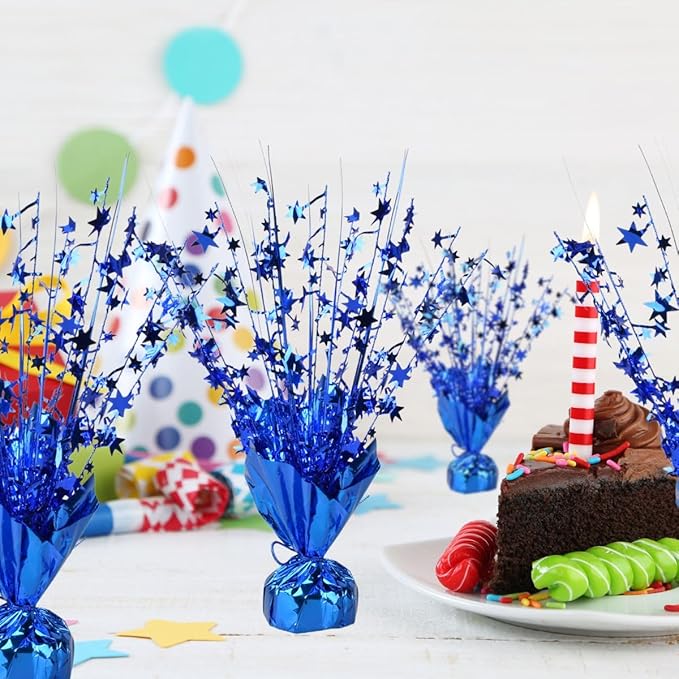 Miliocry 6 Pack Metallic Foil Spray Centerpiece Star Table Decoration Burst Table Centerpieces for Birthday Wedding Anniversary Graduation Holiday Party Supplies Decor Blue