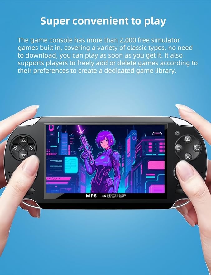 Retro Game Console 4.3 Inch Screen, Portable Dual Joystick Handheld Gaming System with 2000+ Games, Support TV Connection, Rechargeable Travel Toys for Kids Adults, Birthday Xmas Gift (White)