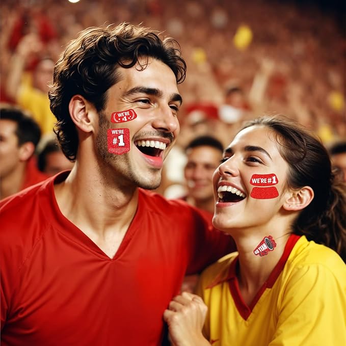 Gameza Red Face Glitter Eye Black Stickers, 36PCS Football Baseball Breathable Eye Stickers, Soccer Face Sticker Party Favors, Spirit Week Accessories for Lacrosse Fans (Glitter, Red)