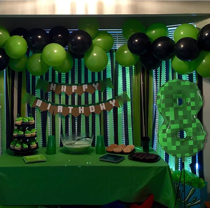 40 Inch Giant Green Pixel Miner Theme Number Foil Balloons Large MIning Number 8 Balloons Party Balloons Birthday Party Decorations Supplies Number 0-9 Available for Kids' Birthday Anniversary Party
