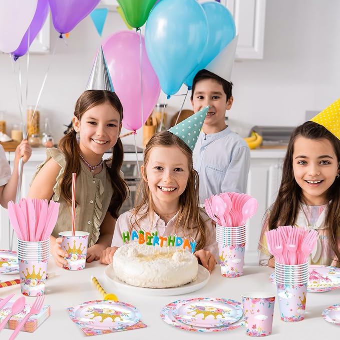 Meanplan 168 Pcs Princess Party Decorations Princess Plates and Napkins Castle Disposable Tableware Set for Girls Baby Shower Princessed Castle Birthday Party Supplies Serves 24 Guest
