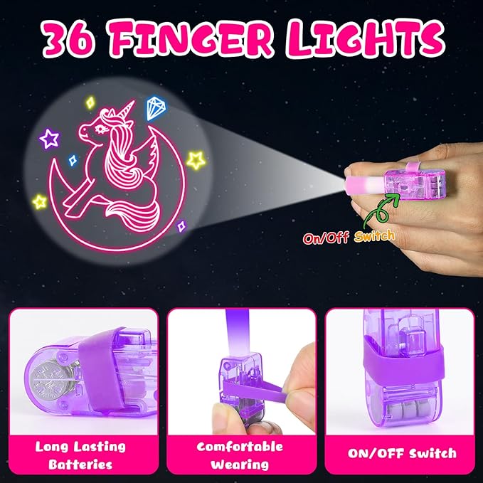 36 PCS Unicorn Neon LED Finger Lights Rainbow Magical Unicorn Party Favors Glow in the Dark Light Up Finger Lights Themed Toys Bulk for Birthday Party Goodie Bag Stuffer Birthday Gifts Classroom Prize