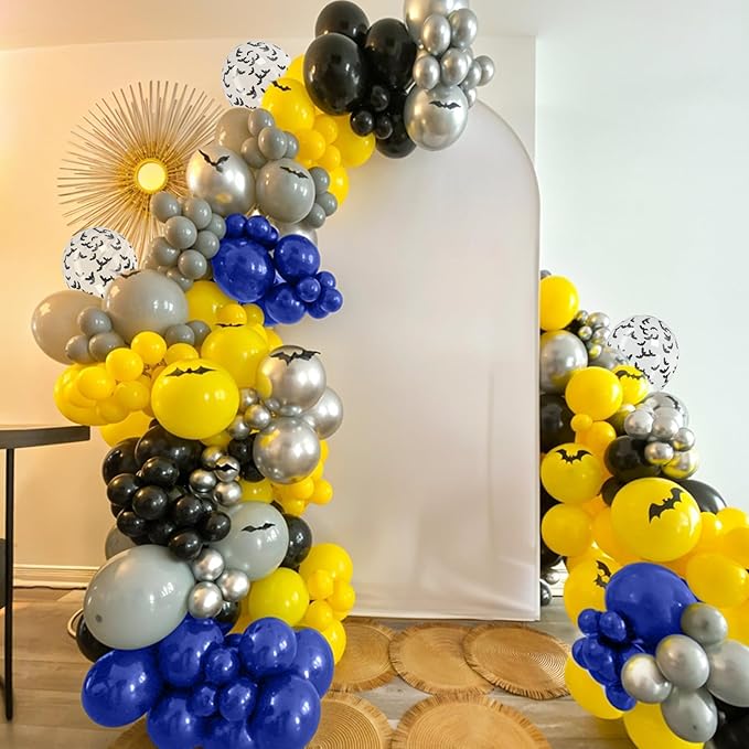 Black and Yellow Balloons, Bat Theme Balloons Birthday Decorations, Navy Blue Yellow Black Silver Balloon City?Style Balloon Party Decorations for Men Boys Birthday Party Supplies Decor