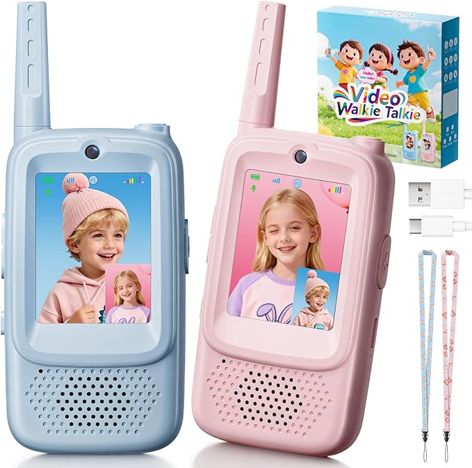 Video Walkie Talkies for Kids, 2 Pack Rechargeable Kids Walkies Talkies with Video Call & Voice Changer, Boys Girls Toys Ages for 3-12, Family Games, Indoor Outdoor Play and Camping(Blue & Pink)