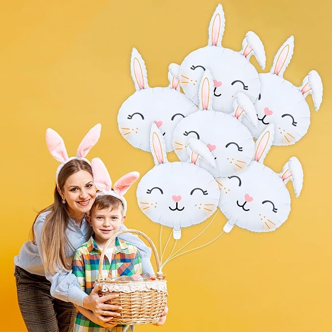 6PCS Easter-Bunny Balloons Rabbit Head Foil Balloons Easter Themed Party Mylar Bunny Birthday Party Supplies Decorations