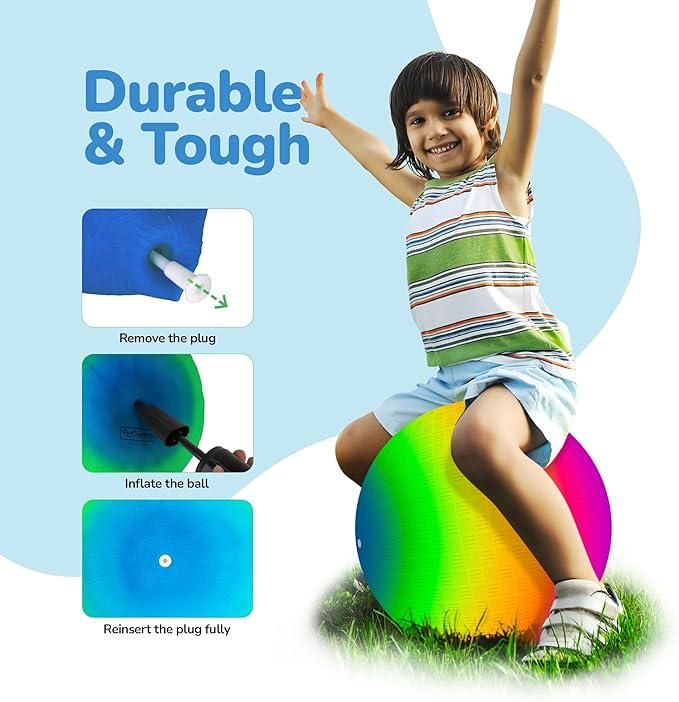 ArtCreativity Rainbow Playground Ball for Kids with Hand Pump, Bouncy 18 Inch Rubber Kick Ball for Backyard, Park & Beach Outdoor Fun, Beautiful Rainbow Colors, Durable Outdoor Toys for Boys & Girls