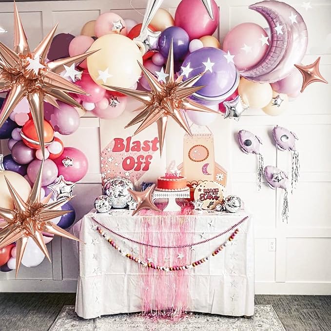 Rose Gold Star Foil 6pk Starburst & Spike Balloons for Weddings & Parties