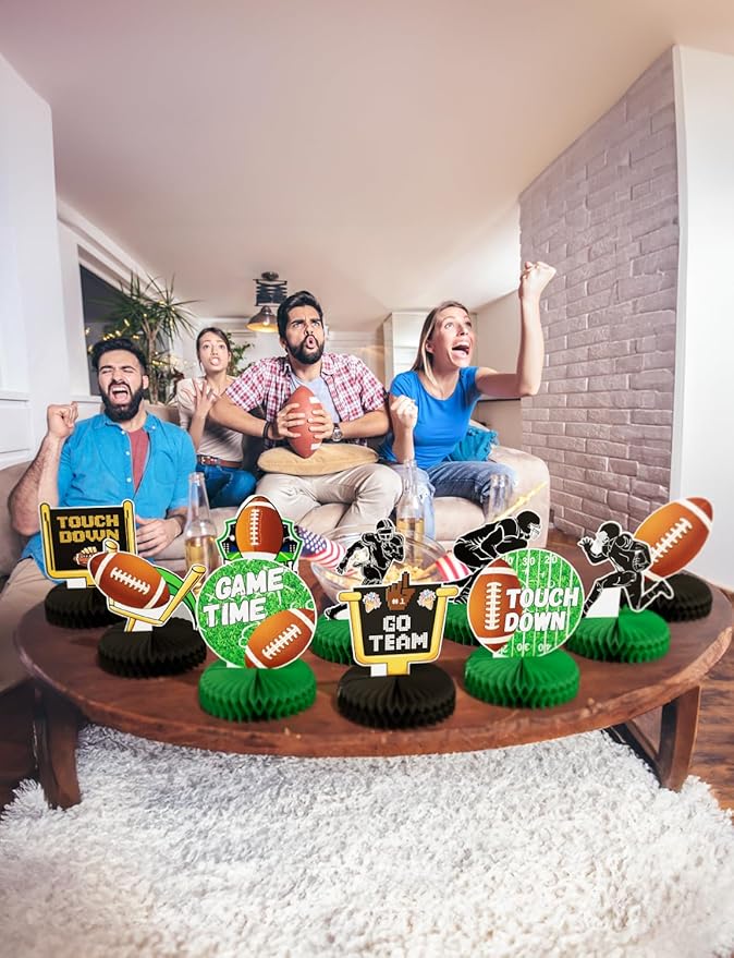 10Pcs Football Party Decorations Football Honeycomb Centerpieces,Football Centerpieces for Table Football Table Decorations Topper for Birthday Baby Shower Football Game Tailgate Party Supplies