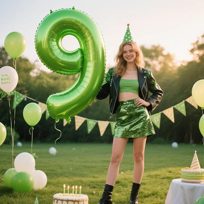 40 Inch Light Green Balloon Number 9,Jumbo Mylar Foil Helium Balloon for 9 19th 29th 39th 90th 99th Digital Balloons for Birthday Party,Wedding Anniversary Party Decorations