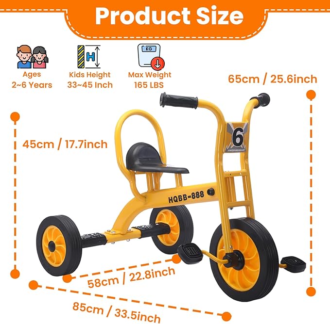 Kids Tricycle for Age 2-6, Big Wheel Kids Trike Bike, Preschool Daycare Outdoor Tricycle with Airless Rubber Tires and Non-Slip Pedals, Gift for Boys and Girls
