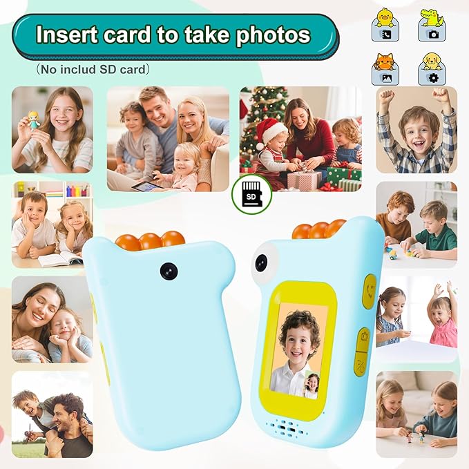 Dinosaur Video Walkie Talkies for Kids with 6 Voice Effects, Support Send Voice, Pictures, Emojis, and Selfies, Upgraded Front and Rear Cameras,Gifts for Boys & Girls Outdoor Play, Camping(Blue/Pink)