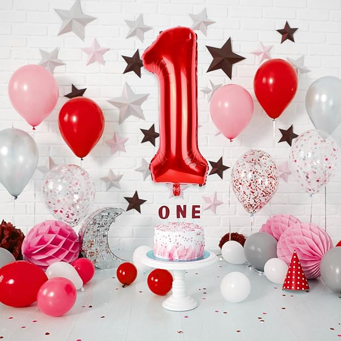 Red 1 Balloon Number for 1st Girls Birthday, 40 Inch Number Foil Balloons 0-9 Set for Boys, Large 11st Birthday Party Balloons Decor Anniversary Graduation Decoration Women Kids Supplies