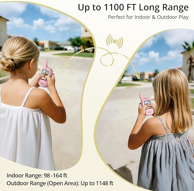 Anbte Video Walkie Talkies for Kids with Cute Silicone Case, 2 Pack Rechargeable Two Way Radios Toys for Boys Girls Age 3-8, Easy to Use, for Family Game Outside Camping Indoor Outdoor, Pink