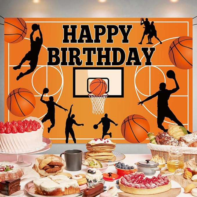 Basketball Themed Birthday Party Decoration Basketball Happy Birthday Backdrop Photo Background Banner Poster for Basketball Party Decorations Party Supplies 70.8 x 47.2 Inch