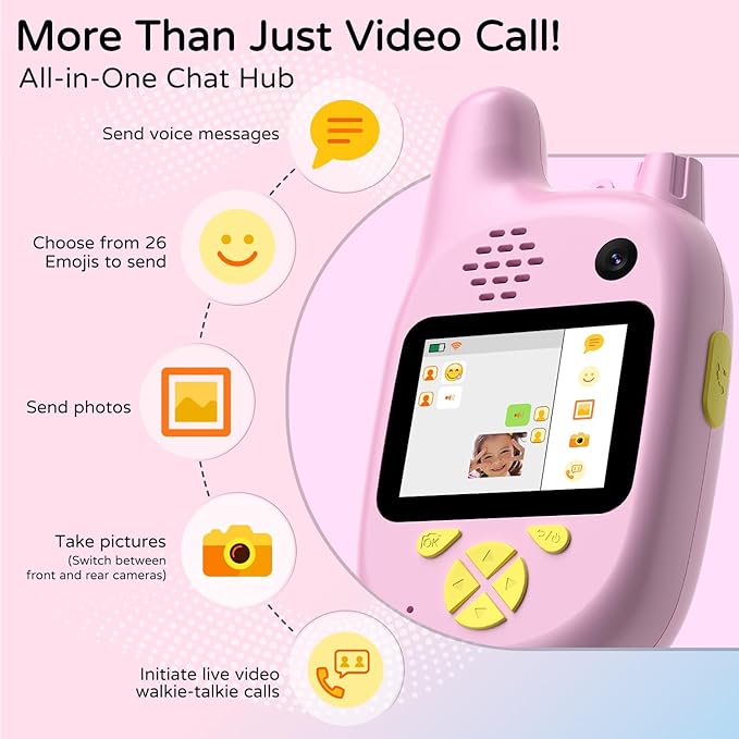 Dual Cameras Video Walkie Talkies for Kids, Kids Walkie Talkies 2 Pack for Age 3-12 Year Old Boys Girls with Front&Rear Cameras,Screen and Rechargeable Battery, Gift for Child
