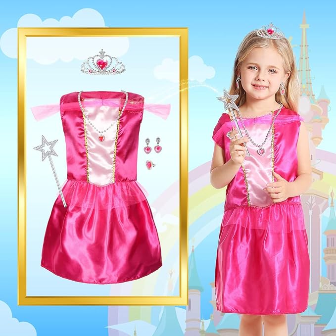 Girls Princess Dress Up Trunk, Pretend Play Costumes Princess Role Play Set 15pcs Girls Dress up Clothes for Toddler Age 3 4 5 6 Years with 4 Tops,4 Princess Dresses Crown Necklaces