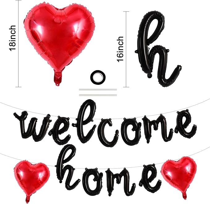 TONIFUL Welcome Home Balloons,Black Cursive Welcome Home Foil Balloons Banner 16 Inch Welcome Home Party Decorations for Homecoming Party Decorations House Warming Party Family Gathering Supplies