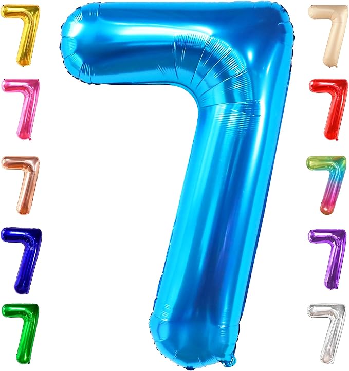 KatchOn Giant Blue Number 7 Balloon - 40 Inch | 7th Birthday Balloon for 7th Birthday Decorations