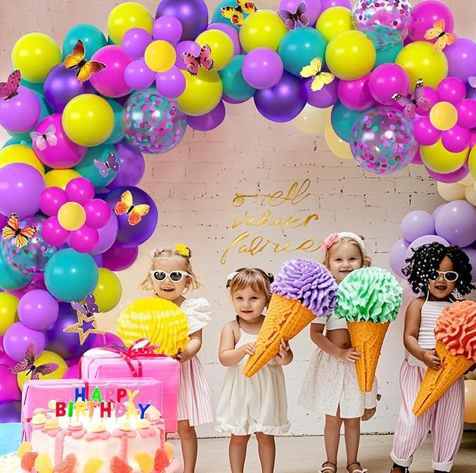 Pink Blue Purple Balloons 60 Pcs 12 Inches Hot Pink Metallic Purple Yellow Confetti Balloons for Kid's Theme Birthday Decoration Baby Shower Girls Party Supplies